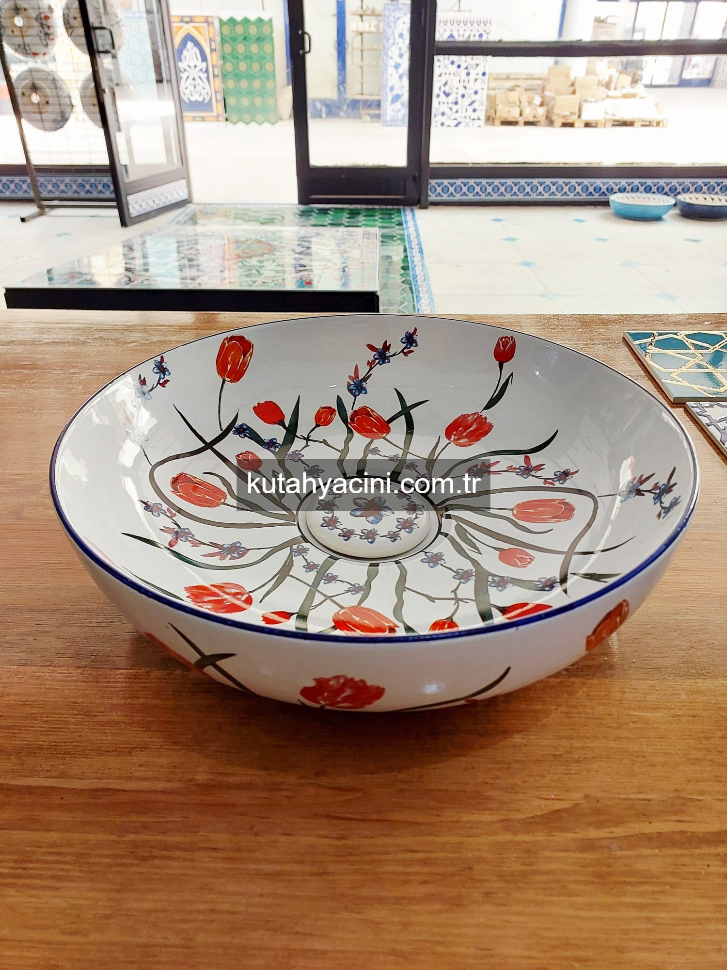 Porselen El Dekor Çinili Lavabo 42 x11 cm-54
